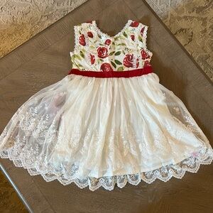 SweetHoney Red and Cream Floral Lace Dress, NWT